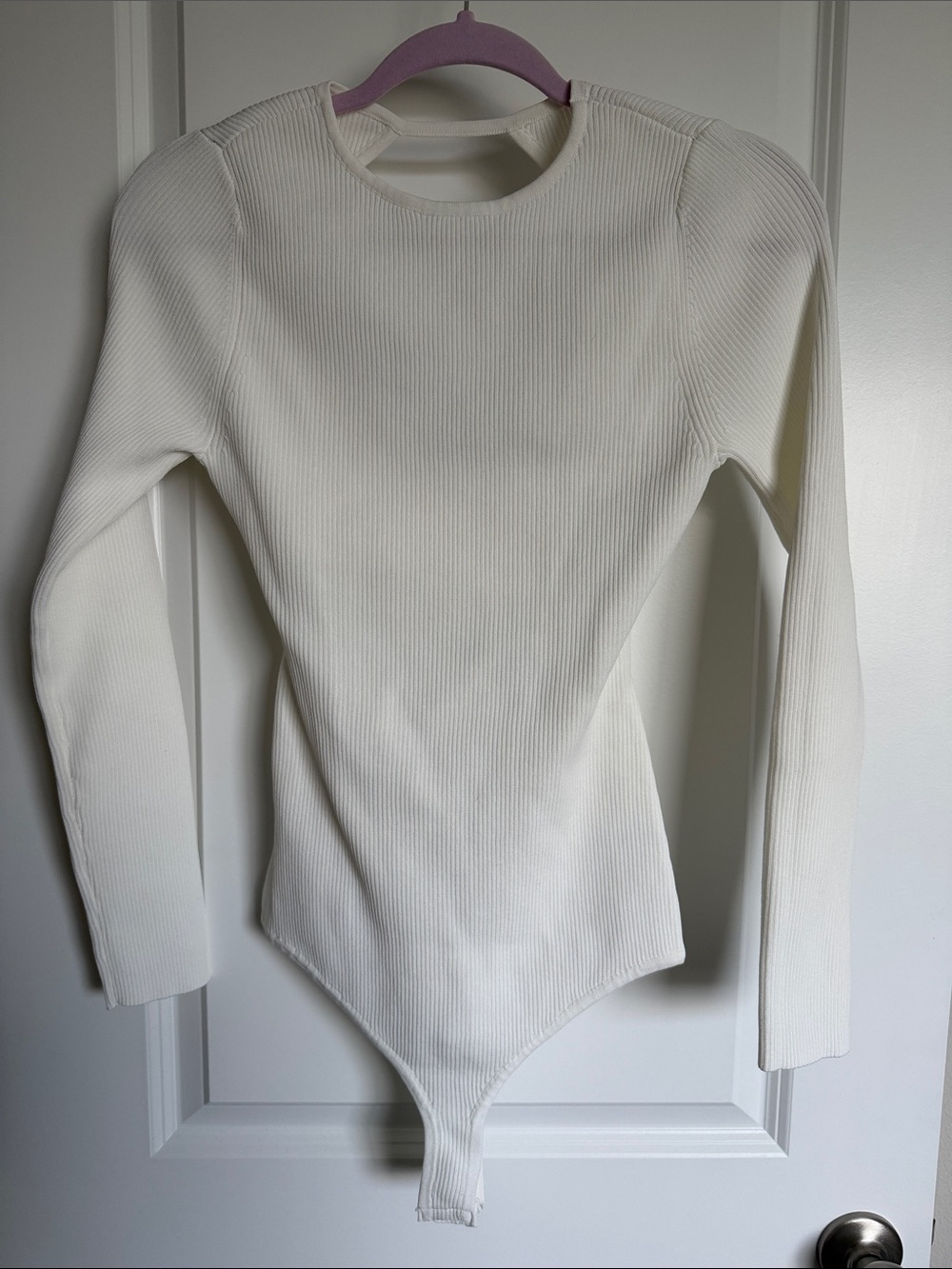 Astr Cream Ribbed Long-Sleeve Bodysuit